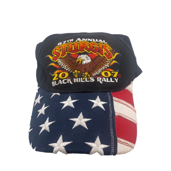 2007 Sturgis Black Hills Rally Hat Cap Strapback Biker USA Flag Patriotic Eagle - Picture 6 of 8